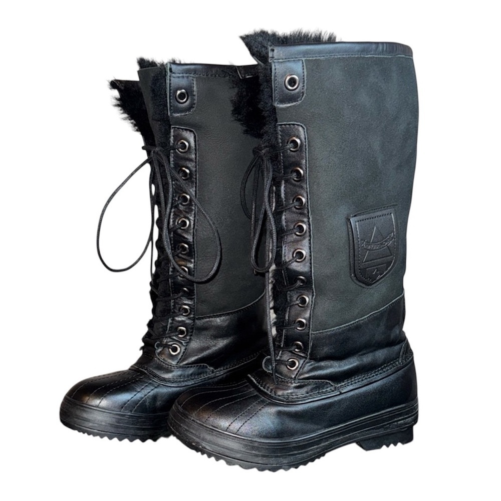 Atelier Noir By Rudsak Tall Black Lace-Up Winter Snow Boot Shearling And Leather